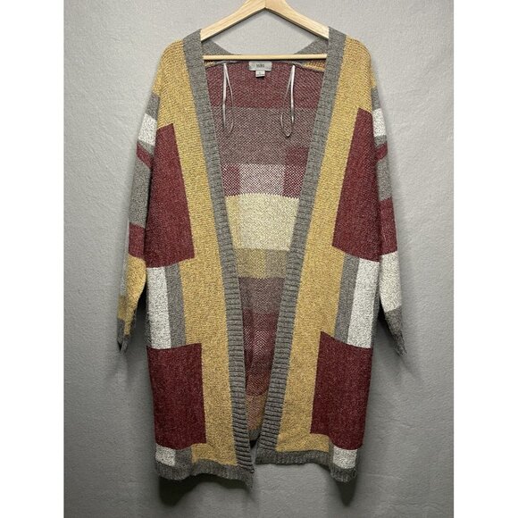 Yaira Sweaters - Yaira Open Knit Cardigan Sweater Colorblock Pattern Long L